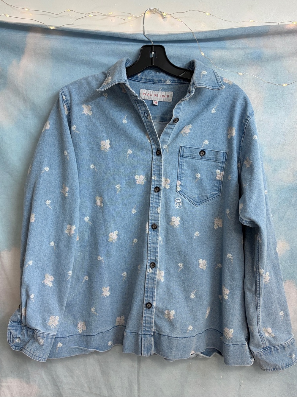 Peau de Loup Floral Denim Shirt, Size 10 (Medium)